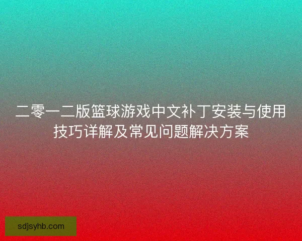 二零一二版篮球游戏中文补丁安装与使用技巧详解及常见问题解决方案